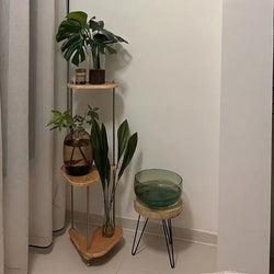 Modern Solid Wood Furniture Plant Stand Adjustable Shelf for Living   Heavy Duty Geometric Design Home Decor