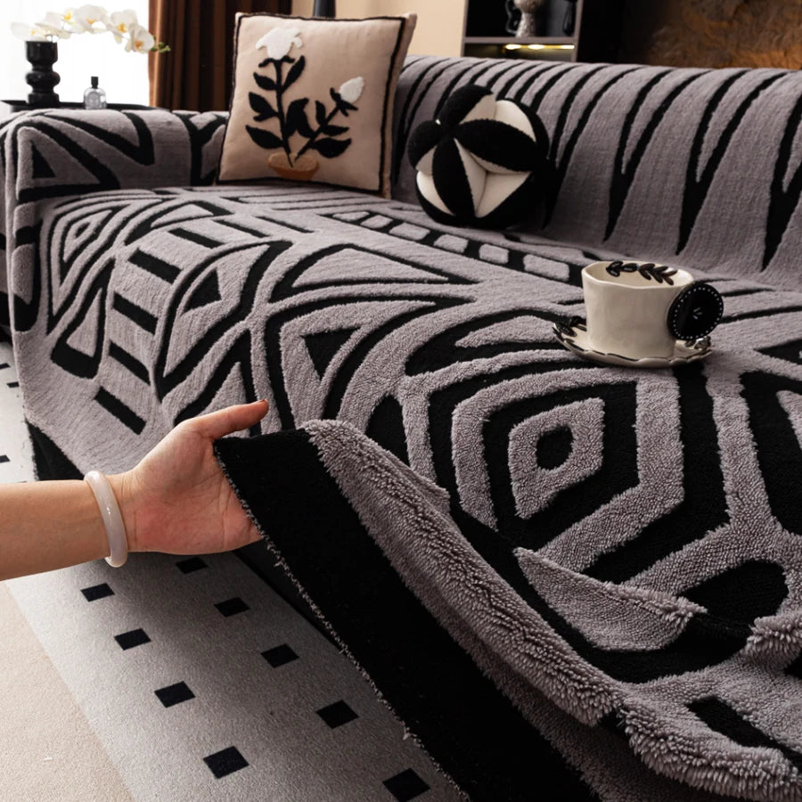 1-Piece New Bohemian-Style Sofa Protector, Vintage Interwoven Comfortable Sofa Blanket, Pet-Friendly, Anti-Slip Protection, Luxury