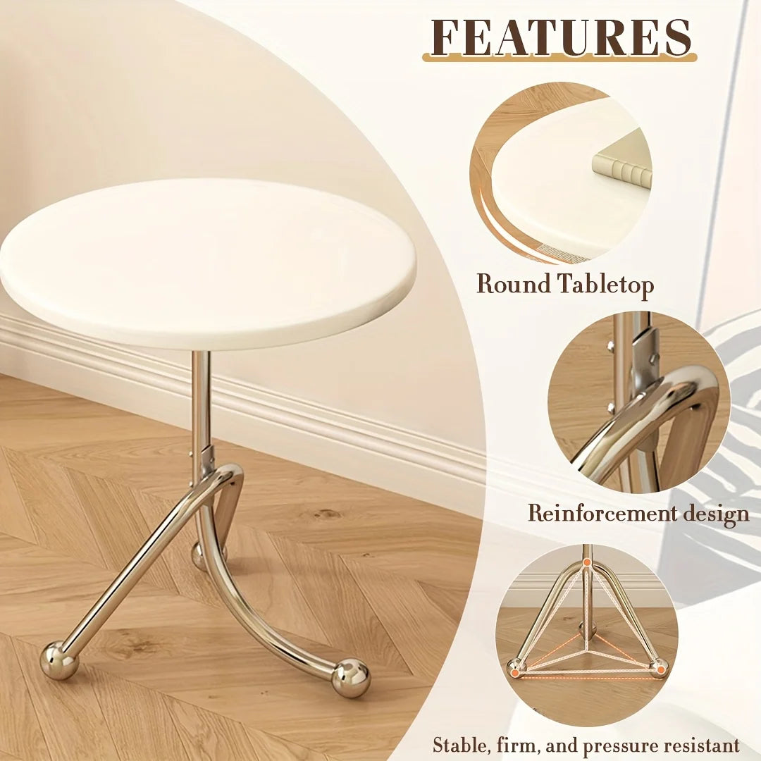 Vintage Round End Table Metal Legs Wooden Side Table Portable Corner Table Furniture for Living Room Bedroom Balcony