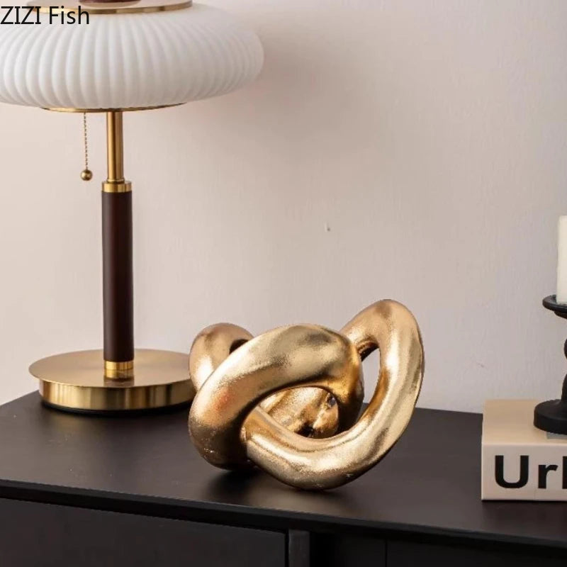 Abstract Circular Sculpture Golden Resin Ornament Desktop Knot Sculpture Display Model Handicrafts Figurines Decoration Crafts