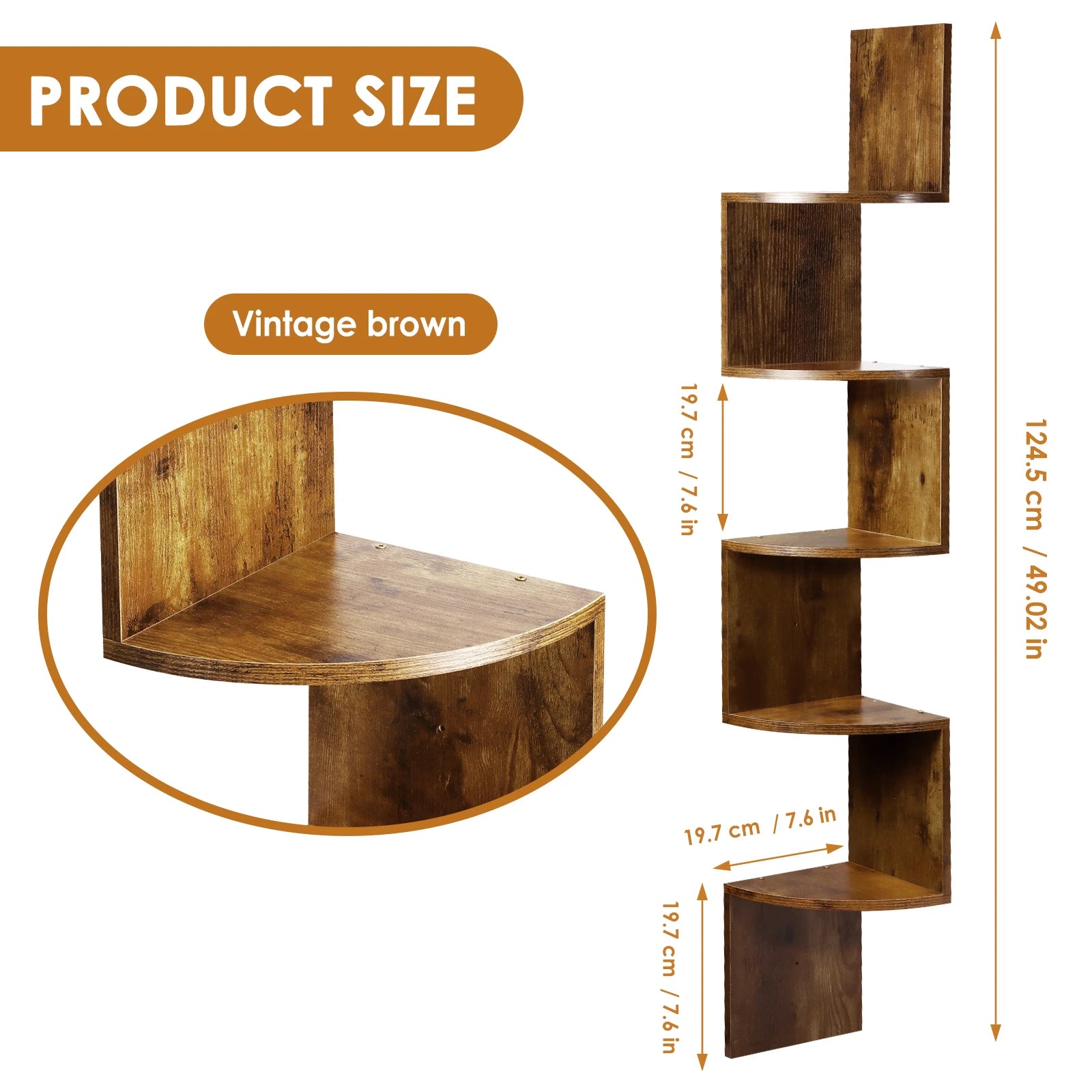 5-Tier Corner Shelf, Wall-Mounted Floating Shelves, Space-Saving Storage for Bedroom, Living Room, Bathroom and Home Office