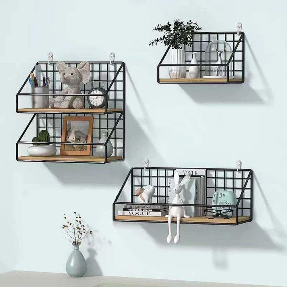 1-Piece Creative Wall Shelves, Bedroom Iron Wall-Hanging Storage Shelves, Storage Baskets, Hanging Shelves, Home Furnishing