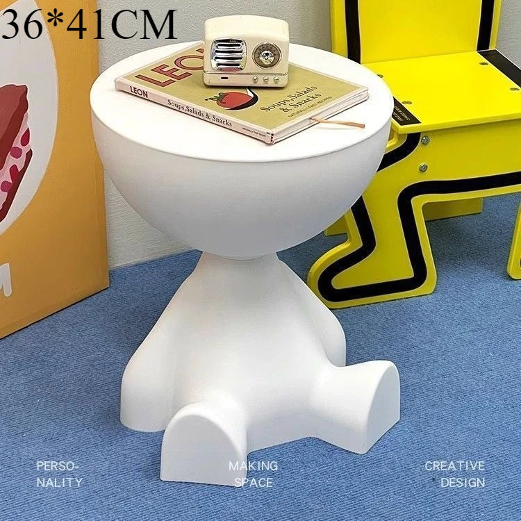 Cream-Colored Trendy Living Room Small Coffee Table, Creative Simple Plastic-Edge INS-Style Bedroom Corner Table
