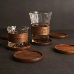 Solid Walnut Wood Coaster Round Square Beech Wood Cup Mat Durable Heat Resistant Tea Coffee Cup Pad Placemats 8.8cm/3.46in