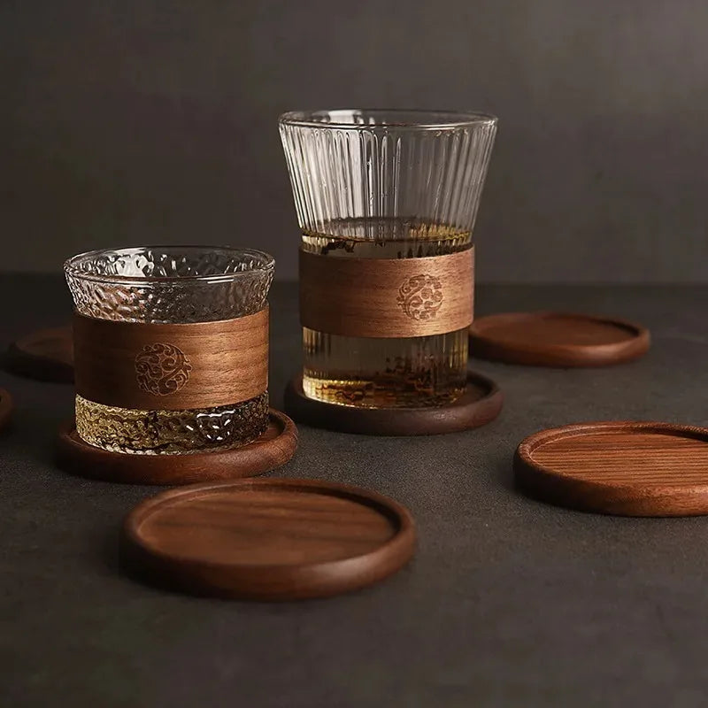Solid Walnut Wood Coaster Round Square Beech Wood Cup Mat Durable Heat Resistant Tea Coffee Cup Pad Placemats 8.8cm/3.46in