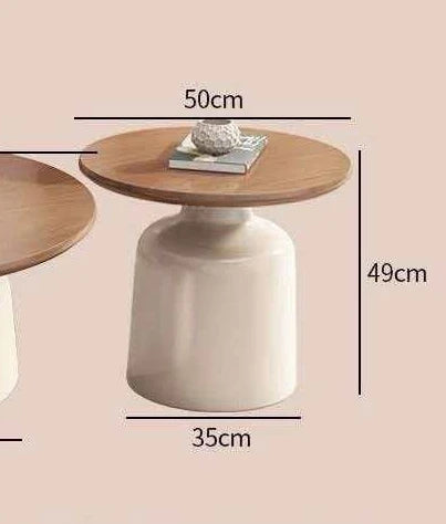 Round Scandinavian-Style Coffee Table Set, Creative Modern Wooden Top and Side Tables with White Base for the Living Room