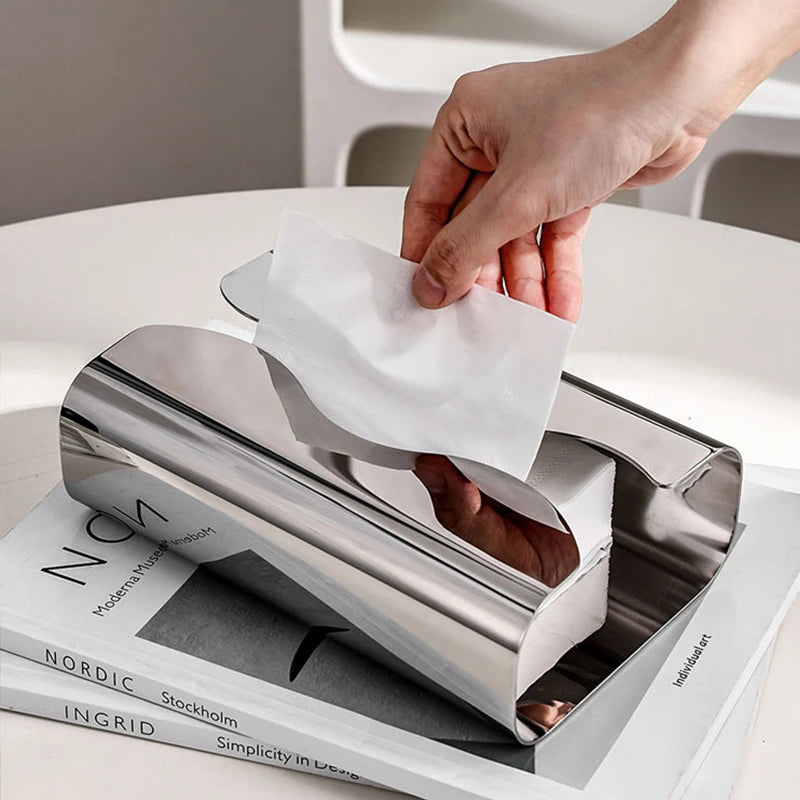 Stainless Steel Tissue Box, Artistic Pull-Paper Dispenser with Irregular Design - Desktop/Living Room Napkin Holder and Tissue Dispenser for Living Room, Bedroom, Kitchen and Hotel