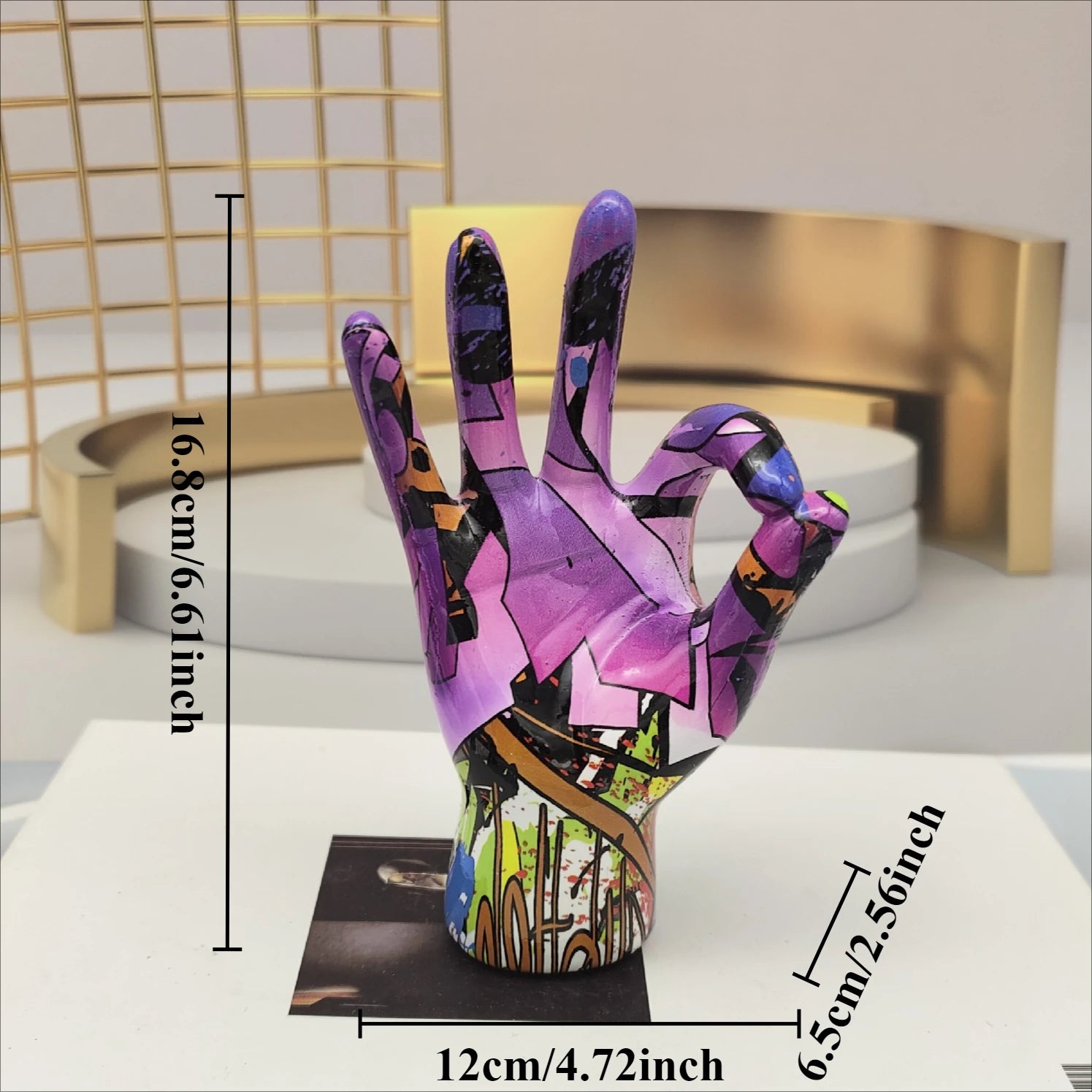 Graffiti Hand Gesture Statue Modern Art Colorful Hand Resin Figurine Finger Model for Home Desktop Office Decor