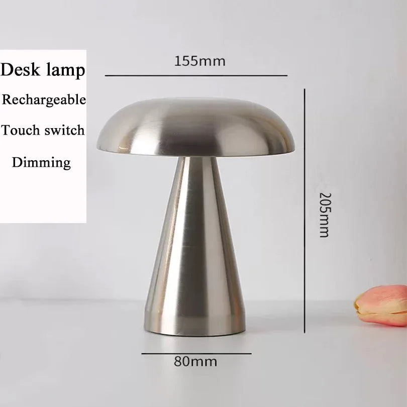 LED Table Lamp, Retro Mushroom Touch-Sensor Bedside Lamp, Rechargeable Reading Light for Bedroom, Restaurant and Bar Decor Lighting