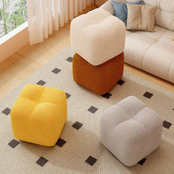 Lambs Wool Small Pouf Stool - Plush Sitting Cushion for Sofa, Living Room & Entryway, Soft Footrest & Shoe Changing Stool