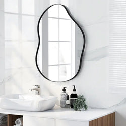 Asymmetrical Wall Mirror, Irregular Decorative Framed Mirror, 2-Way Hanging Modern Art Mirror for Bathroom, Bedroom and Living Room