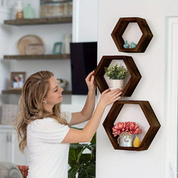 Hexagonal Floating Wall Shelf, Hexagon Storage Rack - for Home Decor Lovers - Perfect Gift - Suitable for Bathroom and Bedroom
