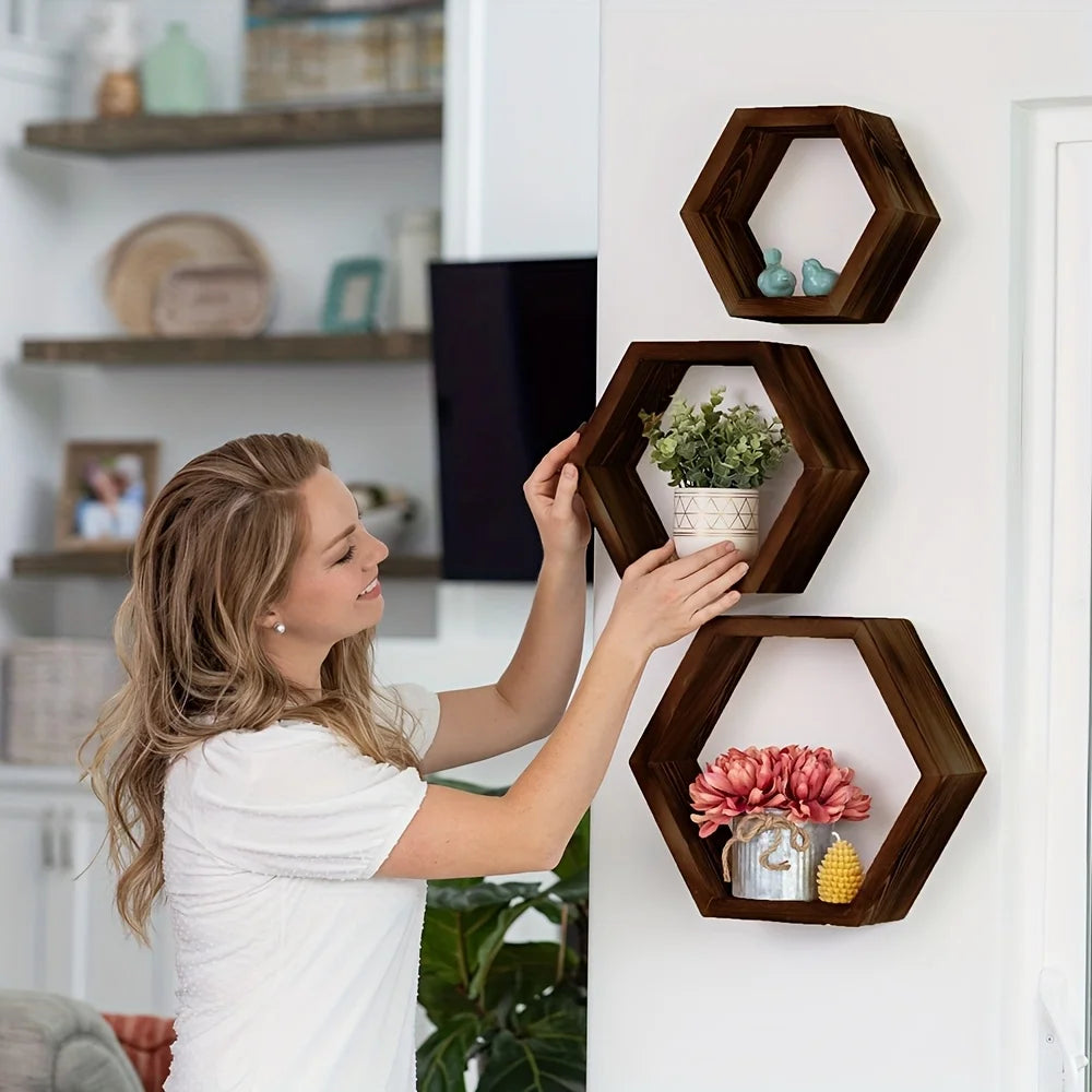 Hexagonal Floating Wall Shelf, Hexagon Storage Rack - for Home Decor Lovers - Perfect Gift - Suitable for Bathroom and Bedroom
