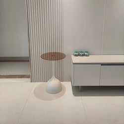 Modern Round Side Table with Tempered Glass Top and Metal Frame - Small Accent Table for Living Room or Bedroom