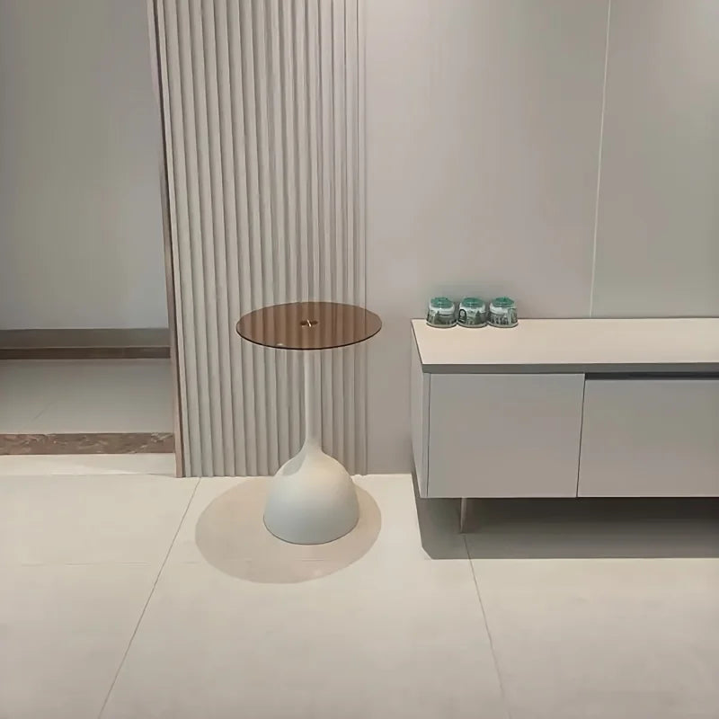 Modern Round Side Table with Tempered Glass Top and Metal Frame - Small Accent Table for Living Room or Bedroom