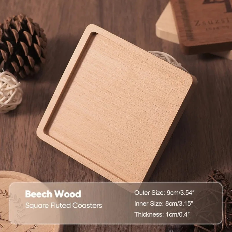 Solid Walnut Wood Coaster Round Square Beech Wood Cup Mat Durable Heat Resistant Tea Coffee Cup Pad Placemats 8.8cm/3.46in