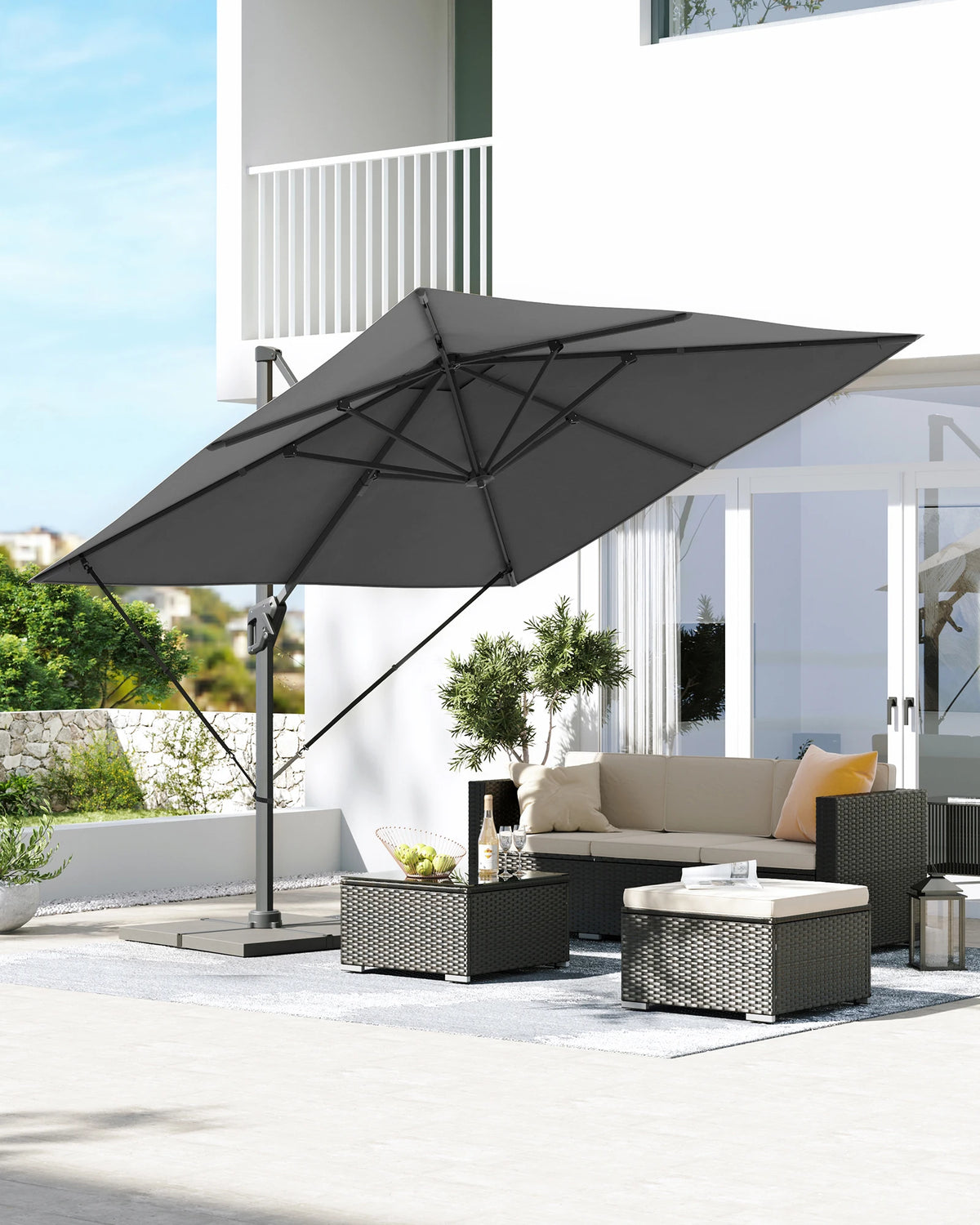 SONGMICS Parasol, 290 x 290 cm, UPF 50+, 360°, with Stand and Fastening Straps