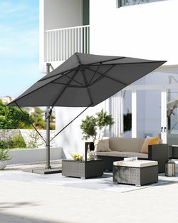 SONGMICS Parasol, 290 x 290 cm, UPF 50+, 360°, with Stand and Fastening Straps