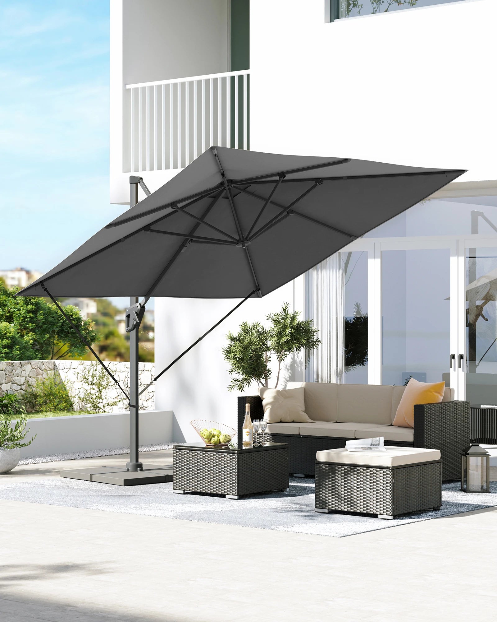 SONGMICS Parasol, 290 x 290 cm, UPF 50+, 360°, with Stand and Fastening Straps