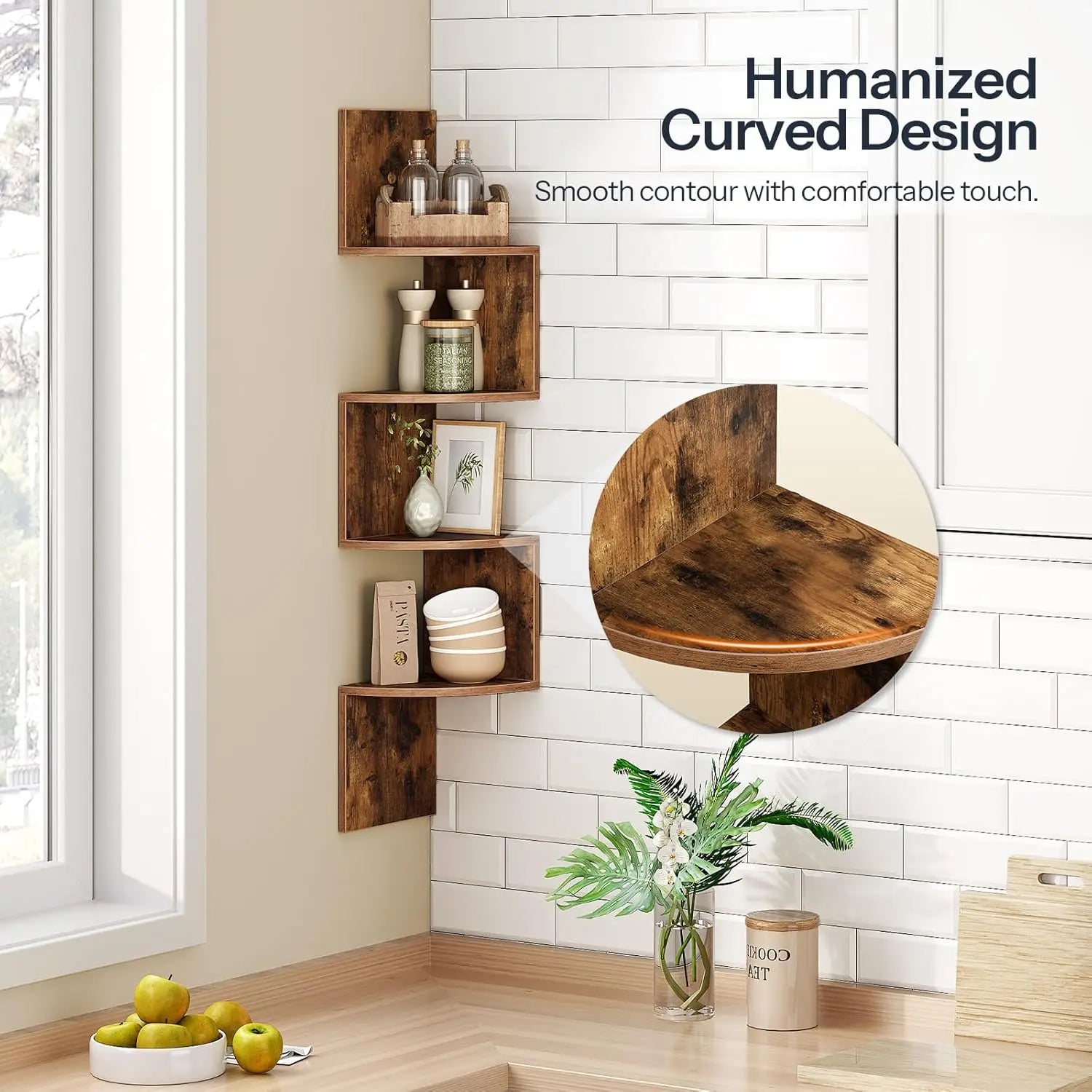5-Tier Corner Shelf, Wall-Mounted Floating Shelves, Space-Saving Storage for Bedroom, Living Room, Bathroom and Home Office