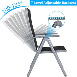 2-Piece Foldable Patio Armchairs, Folding Dining Chairs, Aluminum, Padded Adjustable High Backrest, Lightweight Garden Chair, Load 120 kg