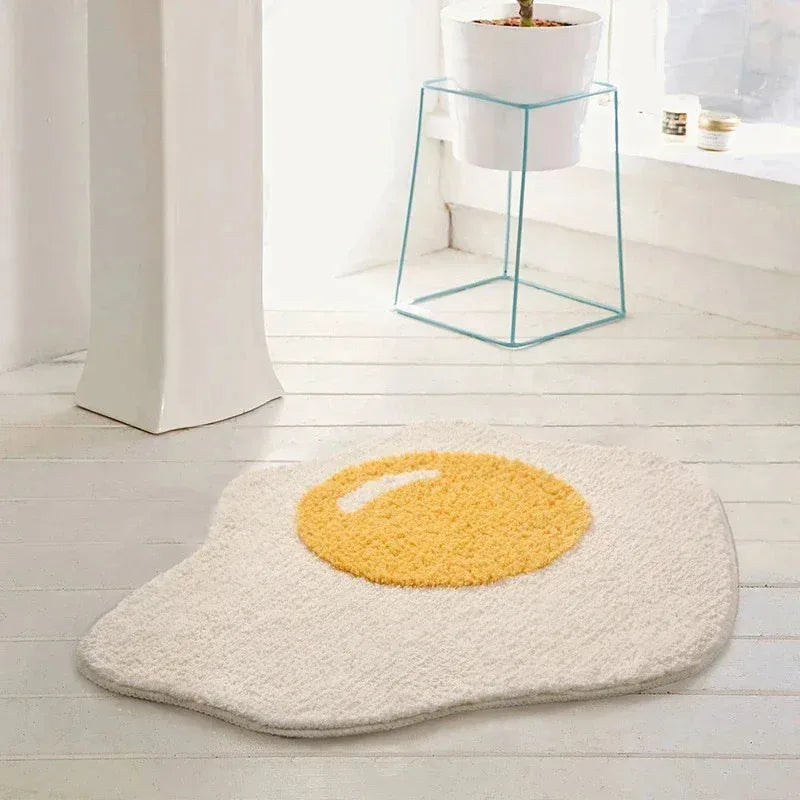 VIKAMA Fun Fried-Egg-Shaped Rug, Soft and Skin-Friendly Home Decor Rug for Living Room, Bedroom and Bedside Area
