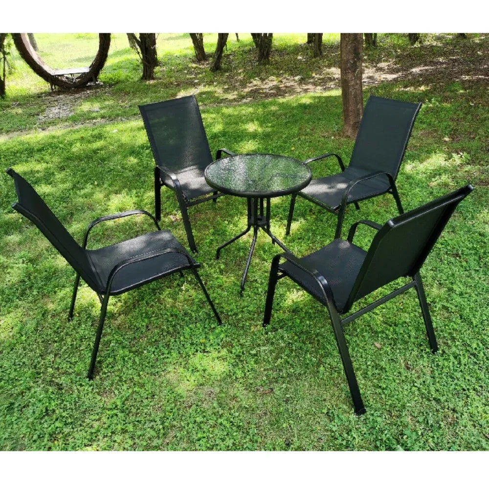 4-Piece Garden Chairs, Steel-Iron + Teslin Fabric, Foldable High Backrest Balcony/Camping Chairs, Outdoor Seating Set, Black