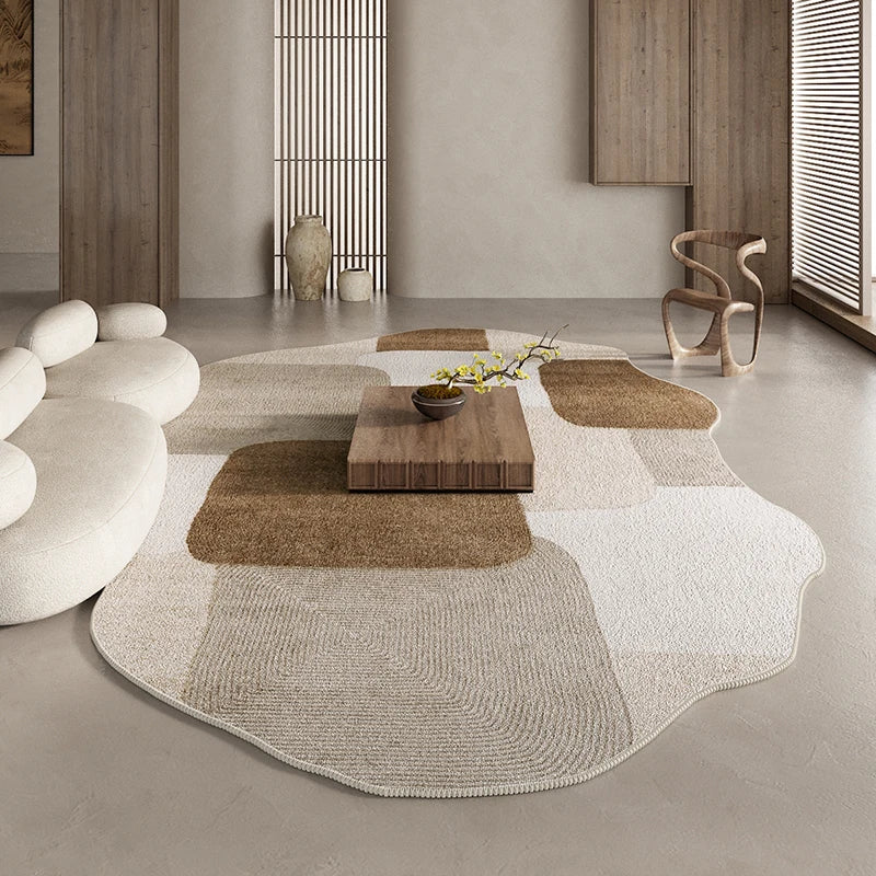 American Retro Rugs for Bedroom, Fluffy Soft Brown Plush Rug, Irregular Living Room Decorative Carpet, Large Thickened Floor Mat