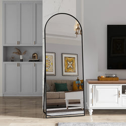 Anajqaqia Full-Length Tempered Glass Mirror, Curved Aluminum Frame, 162 x 53 cm, Adjustable Stand, Gold/Black