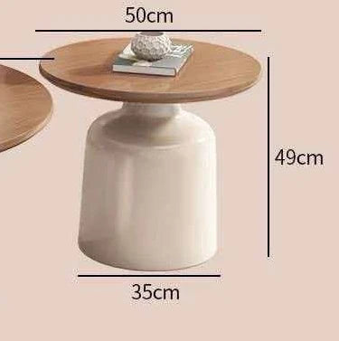 Modern Minimalist Nested Coffee Table， Wooden Top with Creamy Base, Round Accent Table for Living Room Home Decor