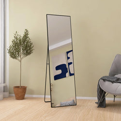 Anajqaqia 140 × 40 cm Full-Length Mirror with Aluminum Frame and Metal Stand, HD Large Wall Mirror for Living Room