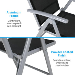 2-Piece Foldable Patio Armchairs, Folding Dining Chairs, Aluminum, Padded Adjustable High Backrest, Lightweight Garden Chair, Load 120 kg