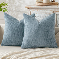 2Pcs Chenille Knitted Throw Pillow Covers Cross-Stitch Design Simple Solid Color Sofa Cushion Cover A Set Includes 2 Pillowcases