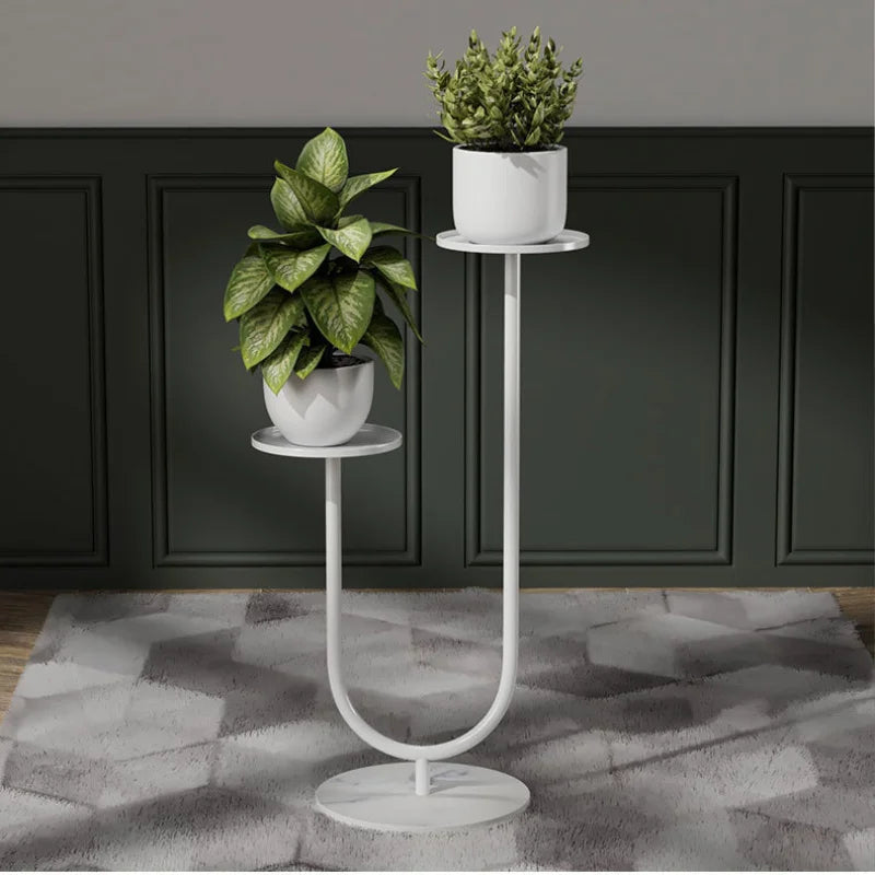Plant Stand - Metal Vertical Plant Rack with Dual Holders - Flower Pot Rack for Living Room & Balcony & Office Decor