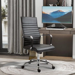 Office Chair, Ergonomic Executive Chair with Rocking Function, Height Adjustable, Upholstered with Faux Leather and Foam, Black
