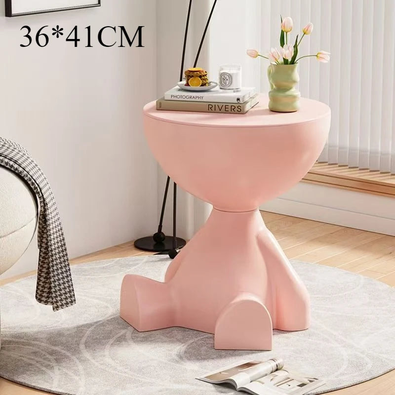 Cream-Colored Trendy Living Room Small Coffee Table, Creative Simple Plastic-Edge INS-Style Bedroom Corner Table