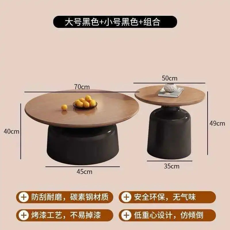 Round Scandinavian-Style Coffee Table Set, Creative Modern Wooden Top and Side Tables with White Base for the Living Room