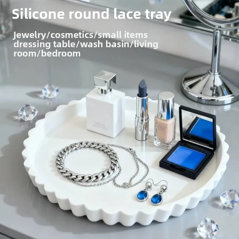 30Cm Silicone Lace Round Fruit Tray Jewelry Sundries Storage Tray Household Silicone Food Tray Fruit Tray Multifunctional