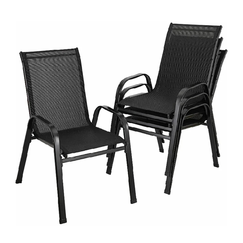 4-Piece Garden Chairs, Steel-Iron + Teslin Fabric, Foldable High Backrest Balcony/Camping Chairs, Outdoor Seating Set, Black