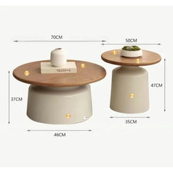 Modern Minimalist Nested Coffee Table， Wooden Top with Creamy Base, Round Accent Table for Living Room Home Decor
