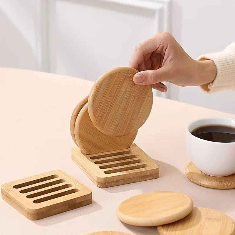 Bamboo Base Coaster Set Simple Creative Cup Holder Round Water Cup Insulation Pad Bamboo Tea Cup Holder Display Rack Accessories