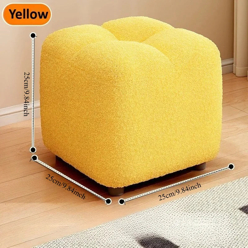 Lambs Wool Small Pouf Stool - Plush Sitting Cushion for Sofa, Living Room & Entryway, Soft Footrest & Shoe Changing Stool