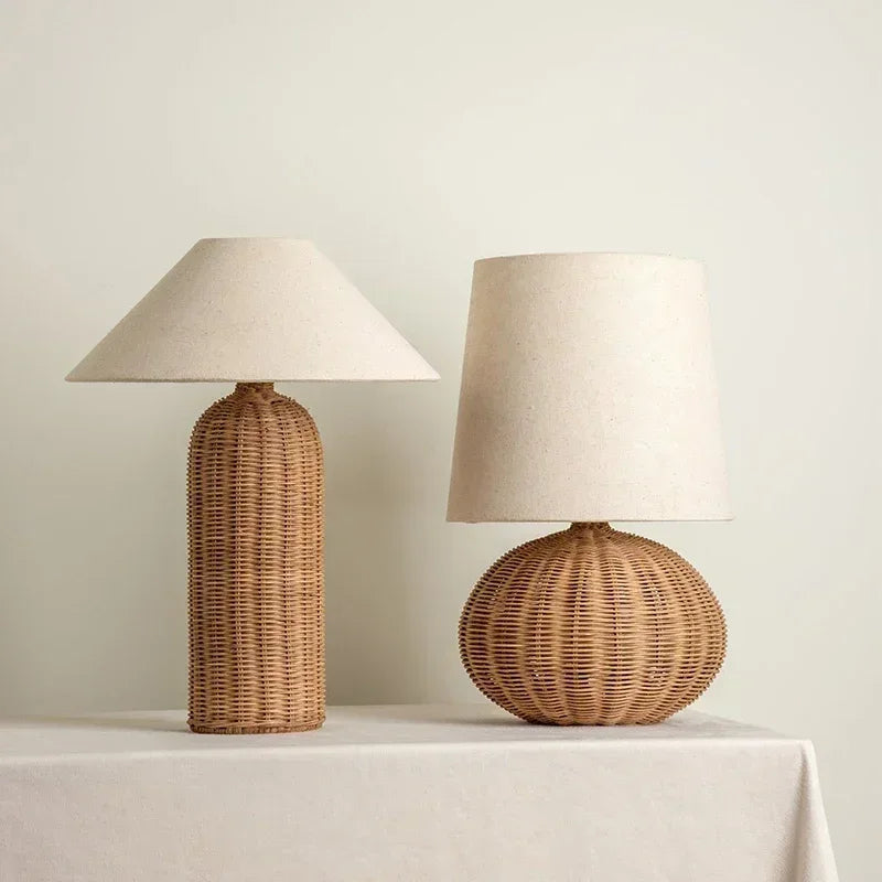 Wabi-sabi Retro Desk Lamp Handwoven Rattan Shade Japanese for Bedroom Living room Hotel Study Decor E27 Bulb Table Light