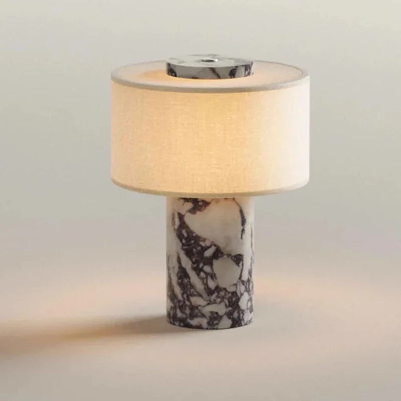Luxury Beside Lamp Natural Marble Table Lamp Fabric Lampshade Yellow Stone Desk Lamp Living Room Bedroom