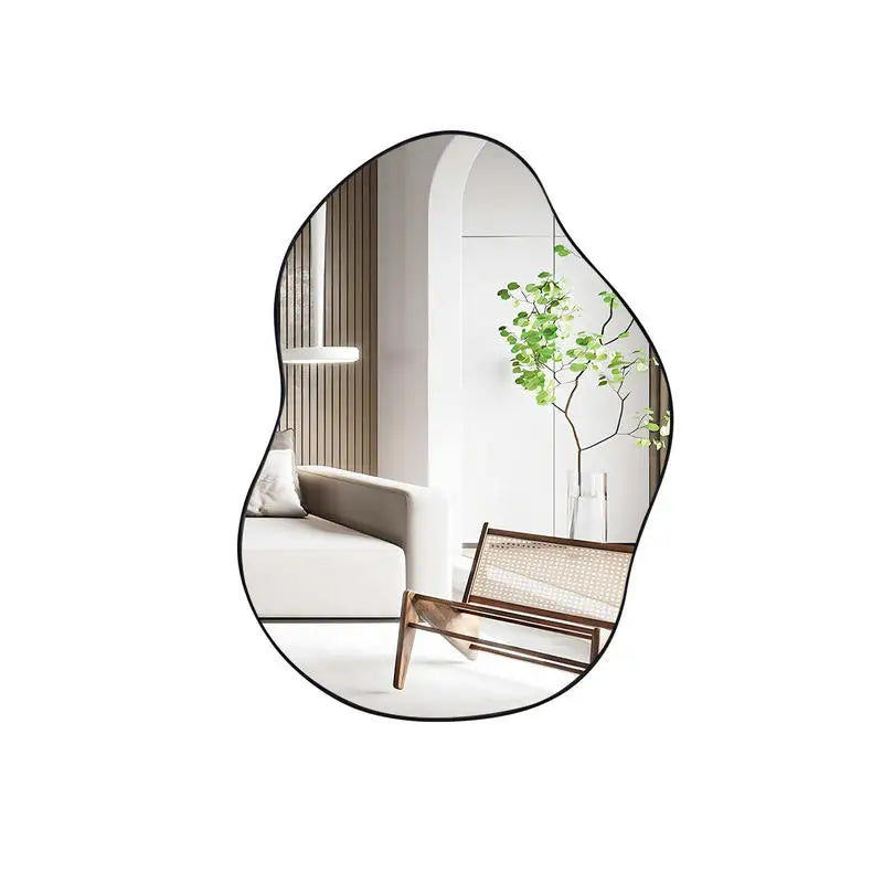 Asymmetrical Wall Mirror, Irregular Decorative Framed Mirror, 2-Way Hanging Modern Art Mirror for Bathroom, Bedroom and Living Room