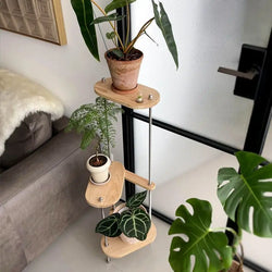 Modern Solid Wood Furniture Plant Stand Adjustable Shelf for Living   Heavy Duty Geometric Design Home Decor