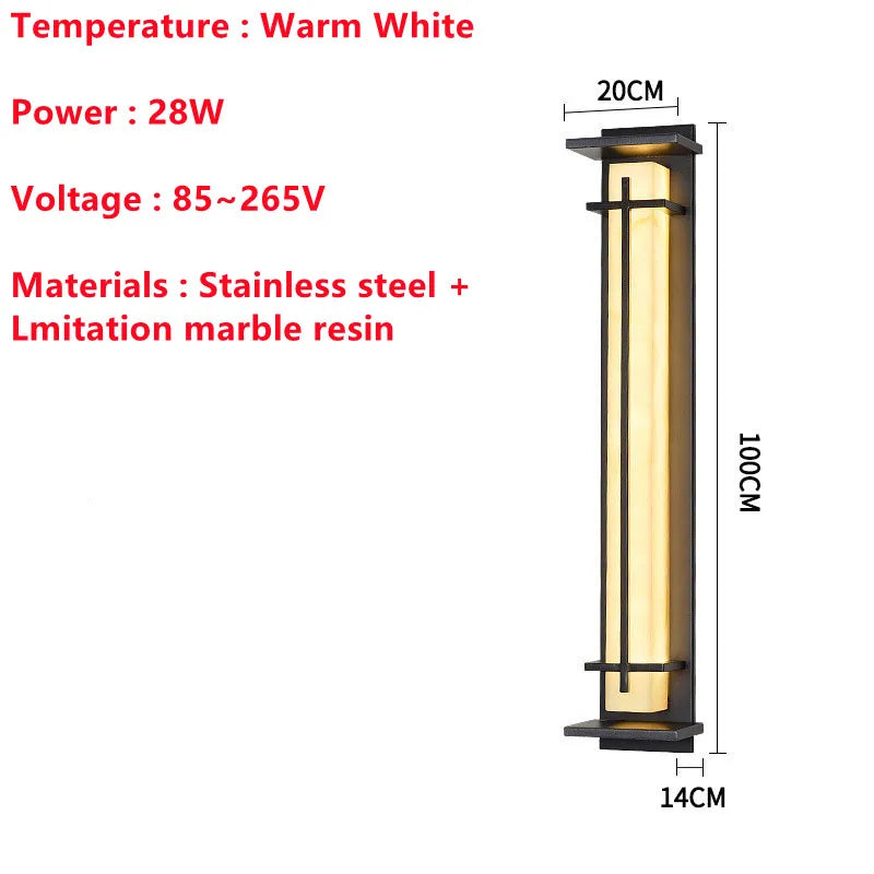 Modern Stainless Steel LED Wall Lamp, Waterproof IP65, 85-265V, Simulated Marble Porch Lamp for Outdoor Street, Path and Sconce Lighting