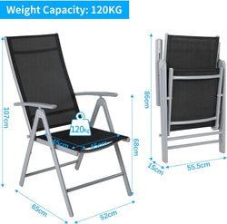 2-Piece Foldable Patio Armchairs, Folding Dining Chairs, Aluminum, Padded Adjustable High Backrest, Lightweight Garden Chair, Load 120 kg