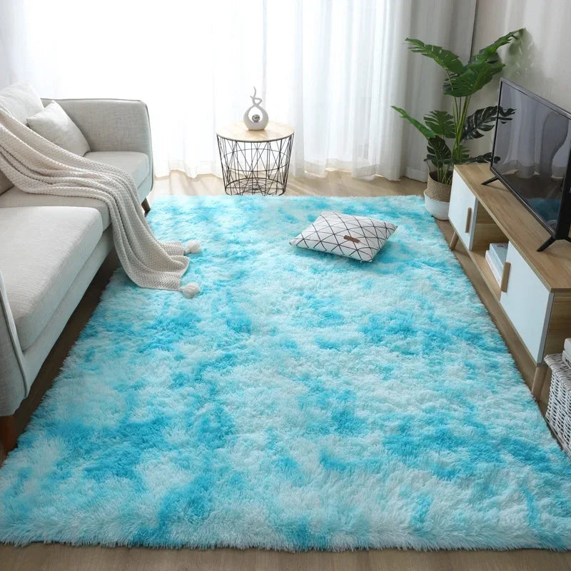 Wholesale Color-Changing Silk-Wool Living Room Sofa Rug, Bedroom Bed Tie-Dye Printed Rug and Wool Blanket