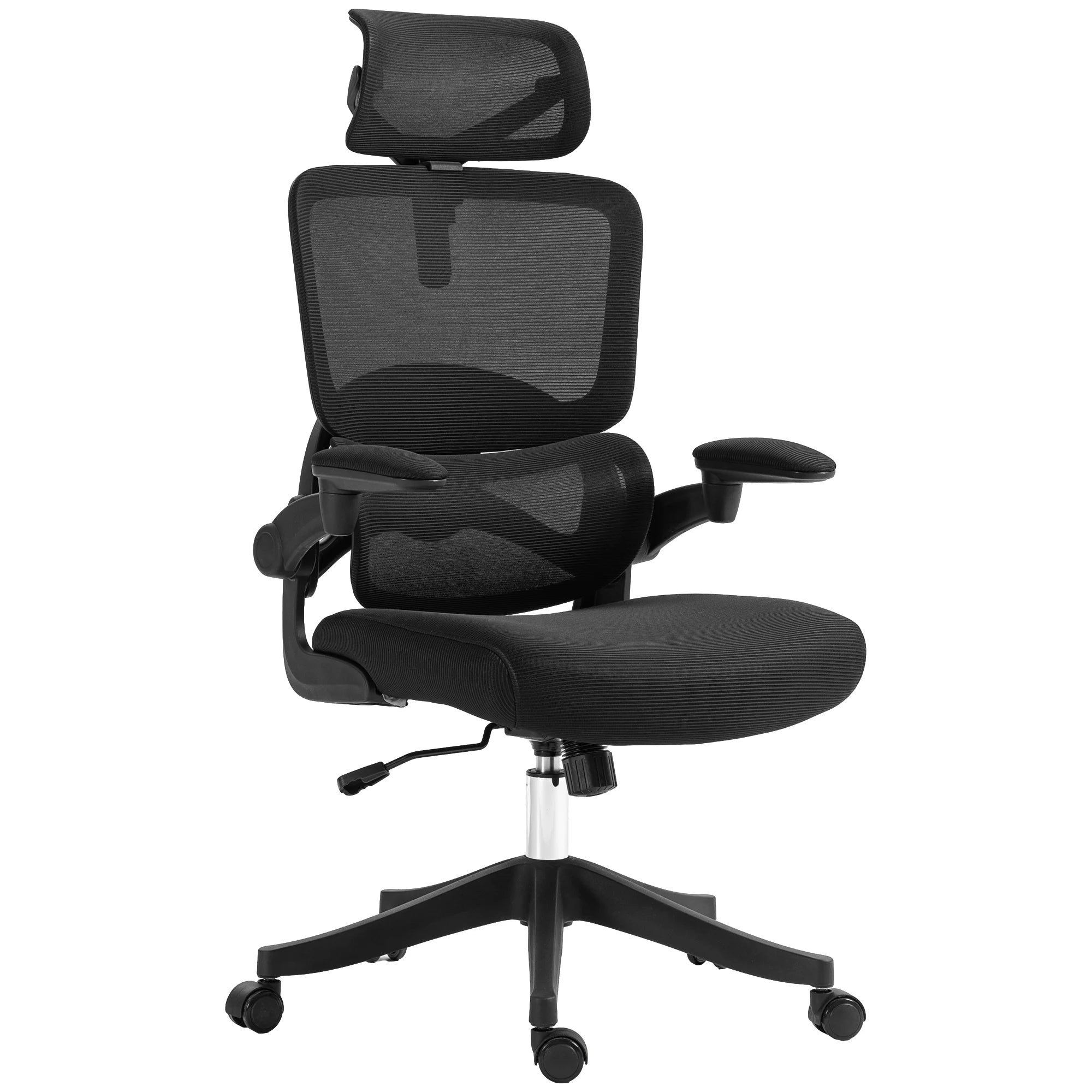 Office Chair, Adjustable Height, Lumbar Support, Tilt Function, Ergonomic Seat, 62 x 58 x 120-133 cm, Black